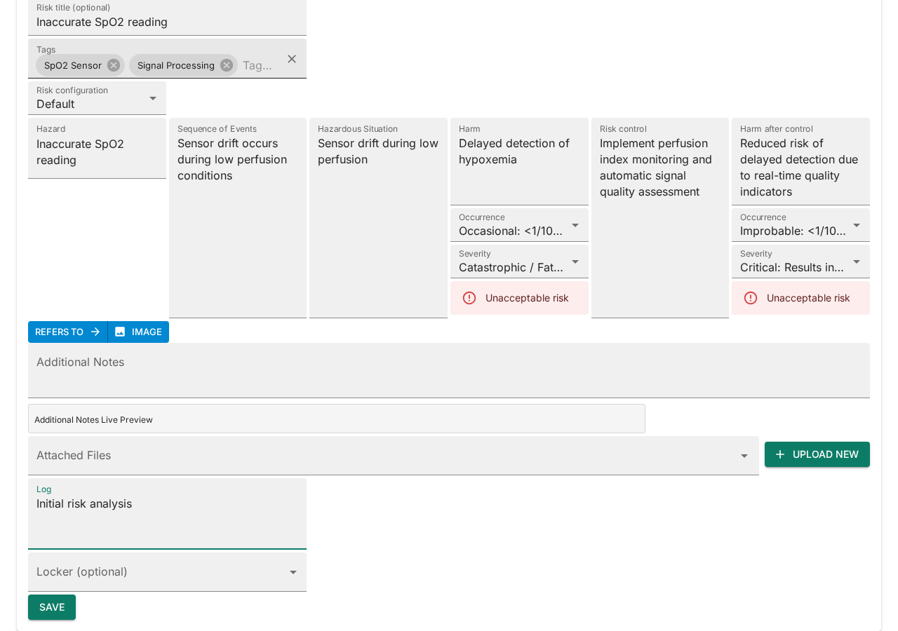 Risk creation form filled out