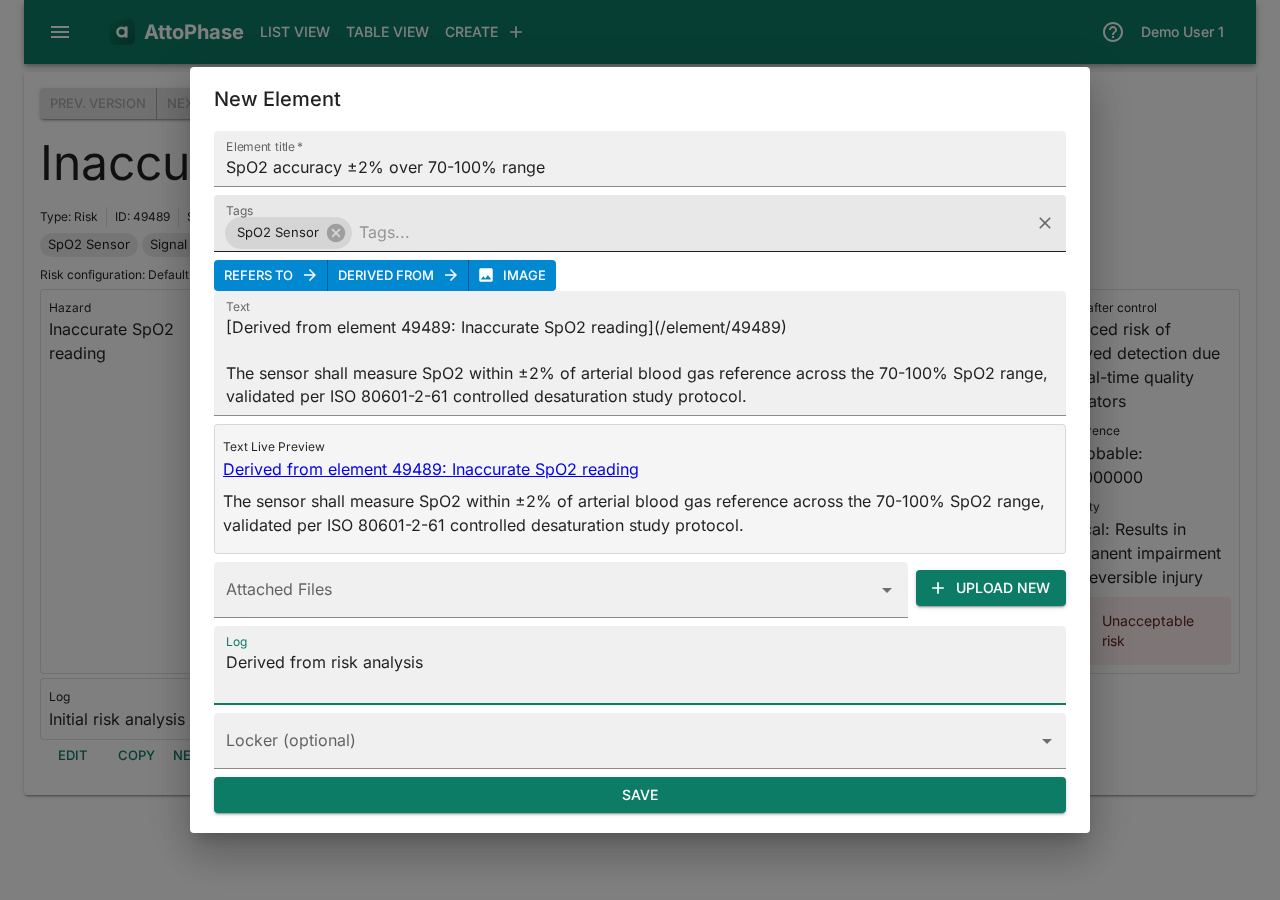 Derive requirement dialog
