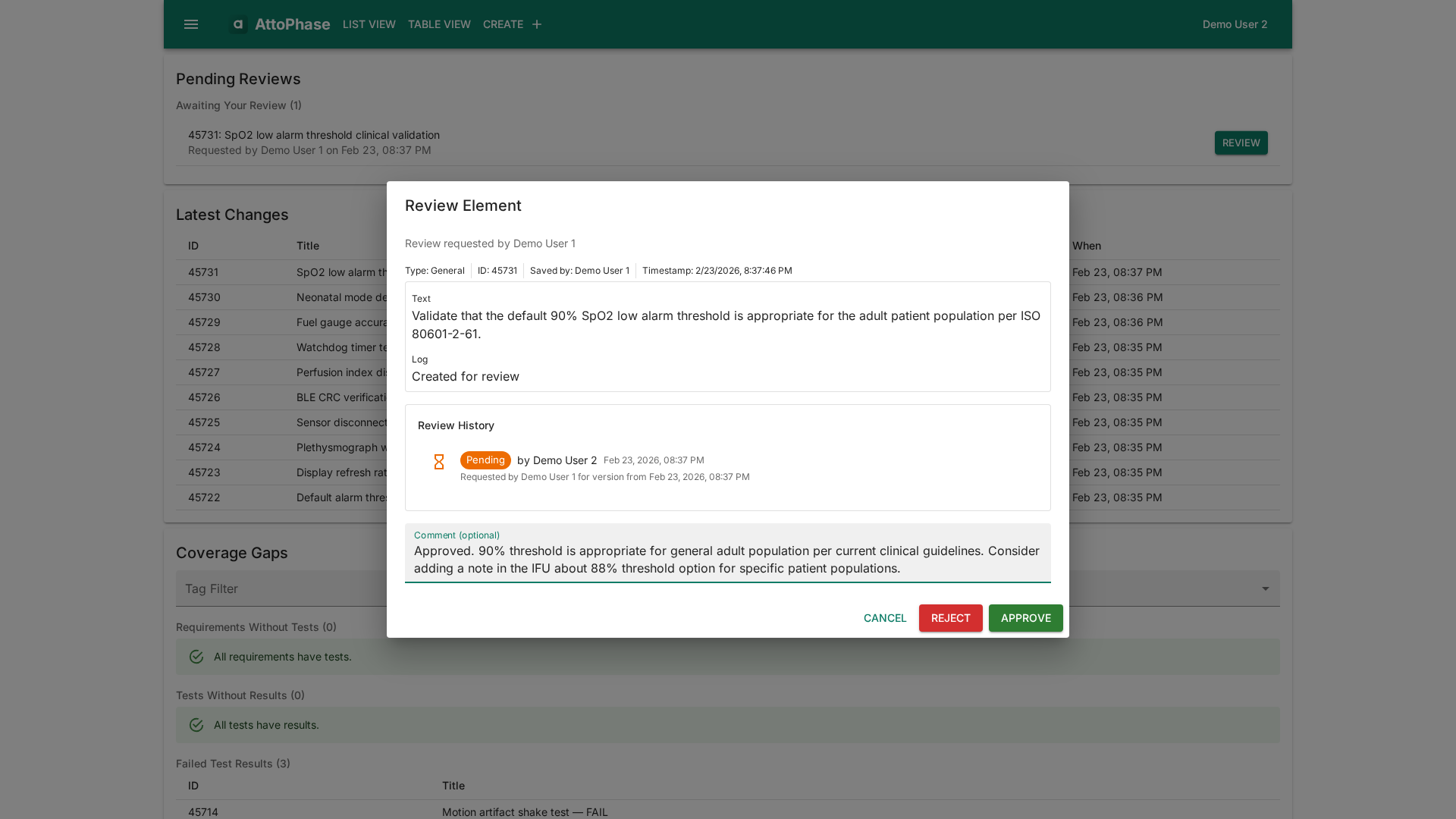 Review and approval workflow for design control documents